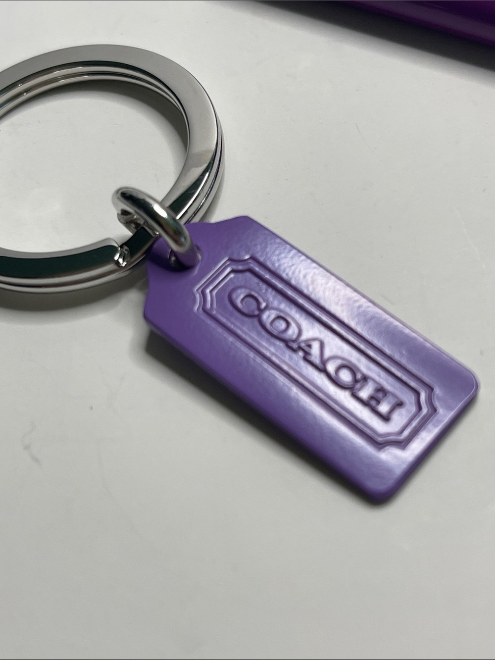 Coach Purple Metal Tag Key Ring with Silver Hardware and Coach Pen - Picture 3 of 5